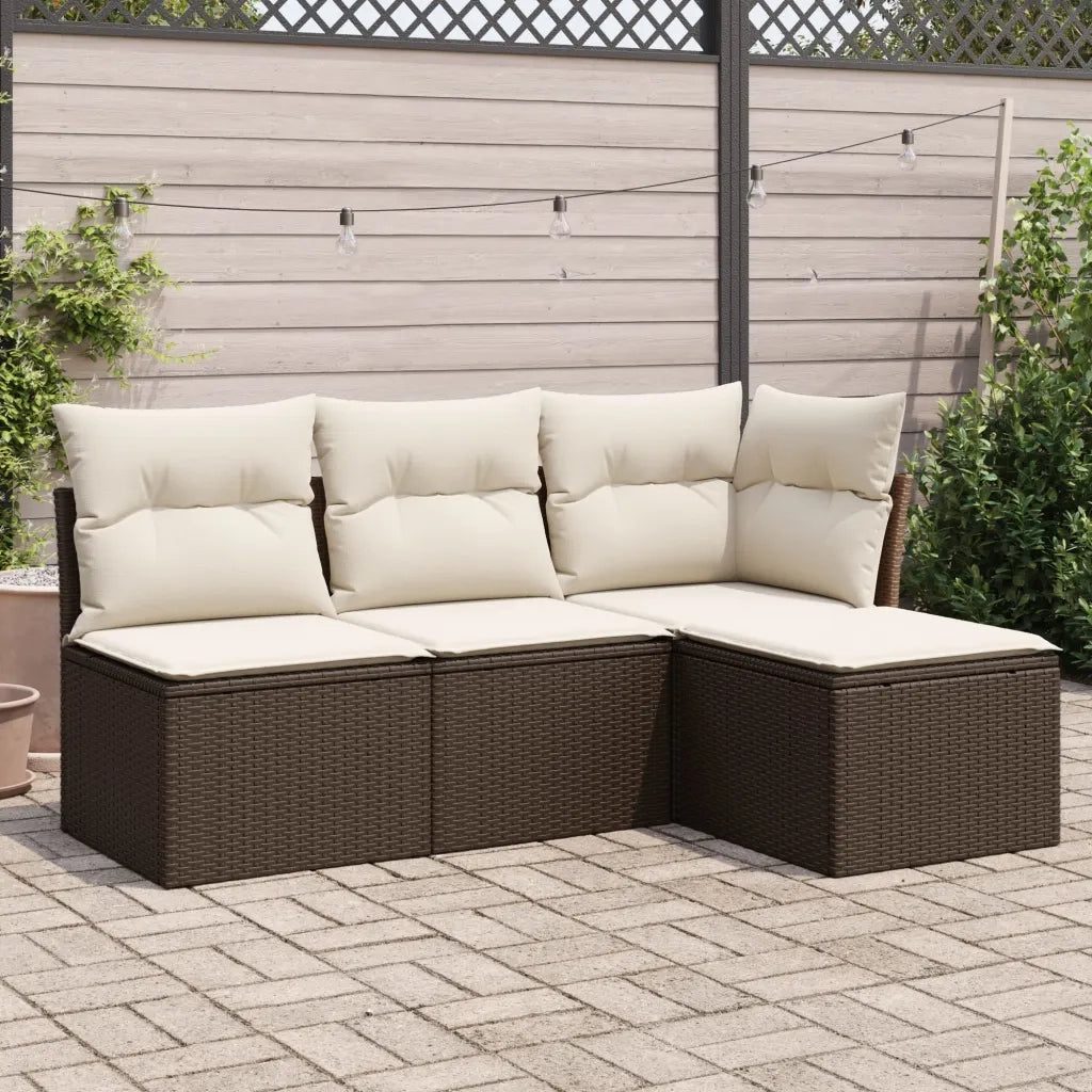 Set Divano da Giardino 4 pz con Cuscini-Sofa da Giardino-Divanetto da esterno Marrone in Polyrattan 462554