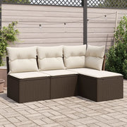Set Divano da Giardino 4 pz con Cuscini-Sofa da Giardino-Divanetto da esterno Marrone in Polyrattan 462554