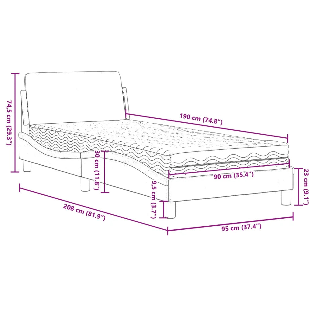 Letto con Materasso Nero 90x190 cm in Tessuto