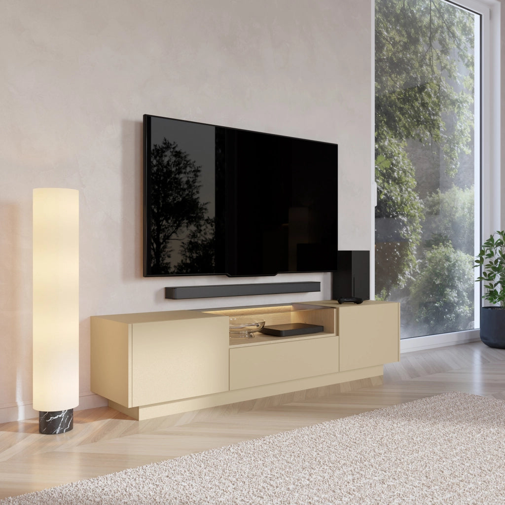 Kakaha, Mobile Porta tv un Cassetto, 176x40x43h cm Marrone Chiaro