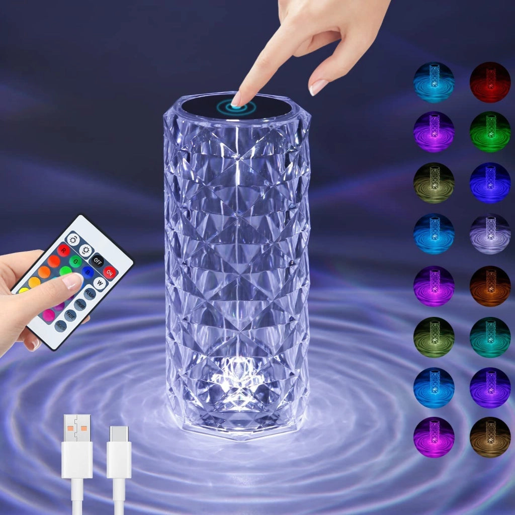 ZMH Lampada da tavolo LED wireless cristallo touch dimmerabile ricaricabile RGB telecomando 16 colori per comodino