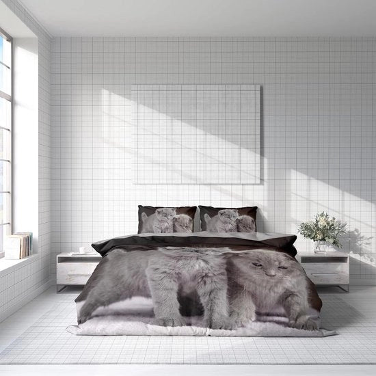 Set di coperte per letto in tessuto 3D, grigio, 135x200 cm + coperta per cuscino 80x80 cm, omkeerabile, 2 pezzi, grigio, marrone con chiusura a riti