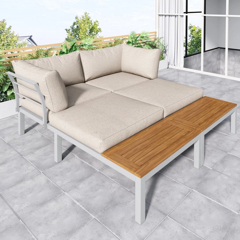 Salotto da Giardino con 2 Divani 2 Posti; 2 Tavolini Laterali e 1 Tavolino; per Terrazza; Ferro; Beige