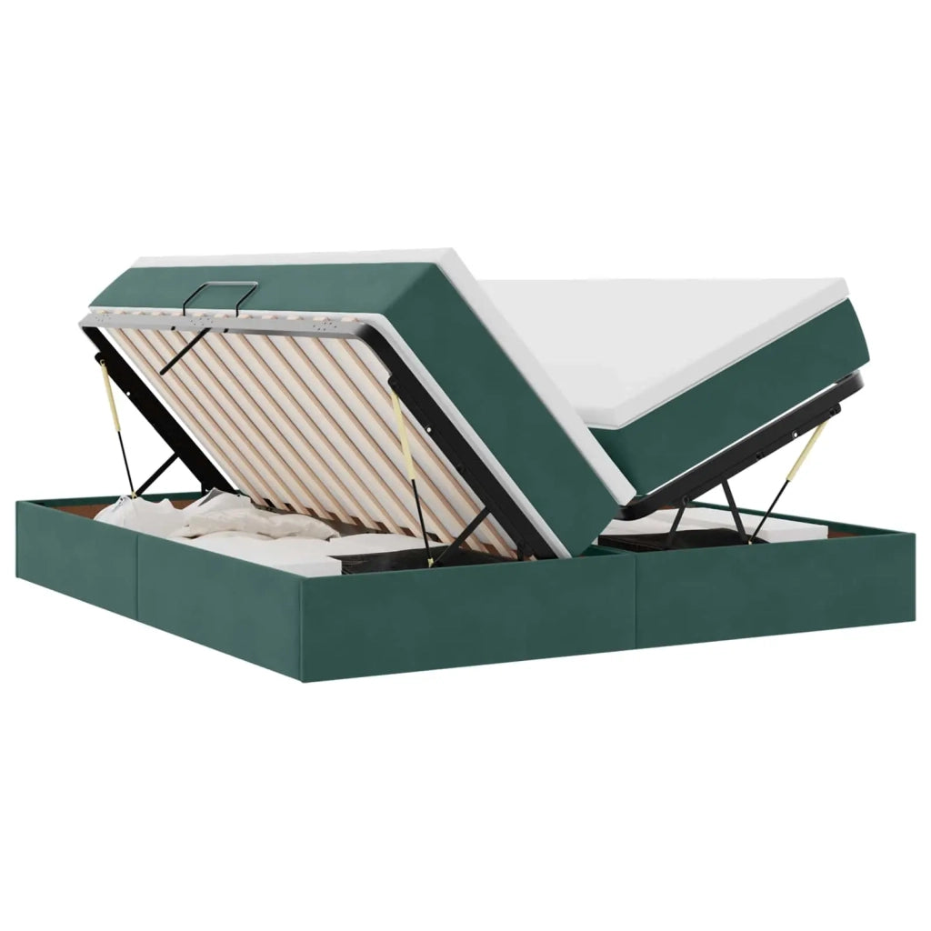 Letto con contenitore e materasso Verde Scuro 200 x 200 cm