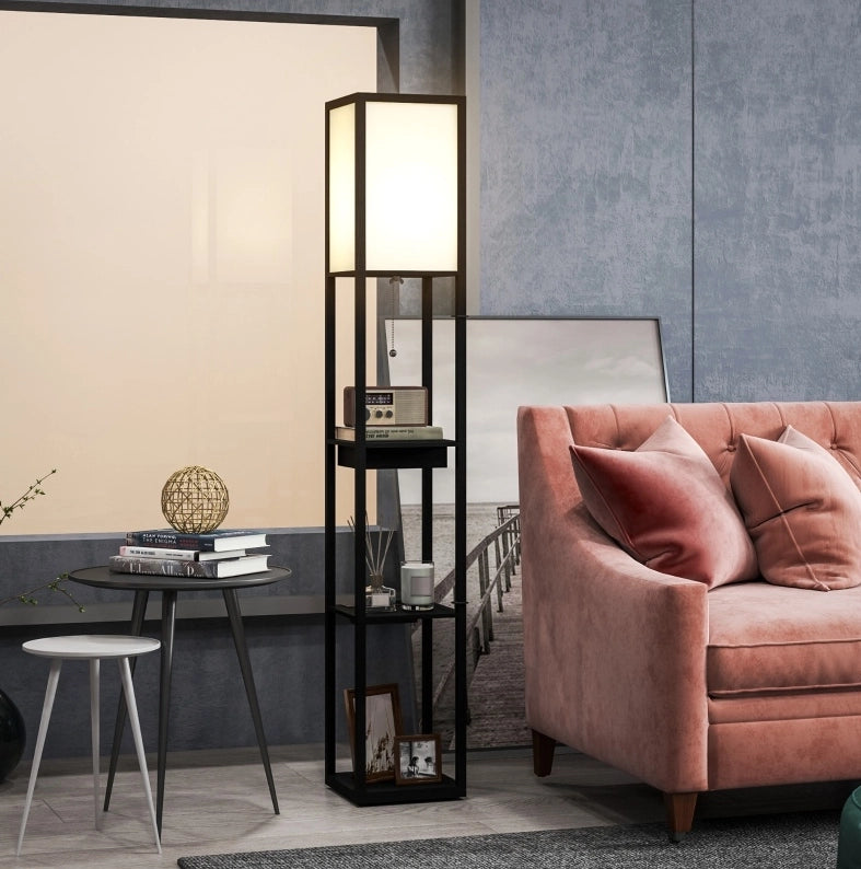 Lampada da terra ULEVR 26x26x159 cm con 3 ripiani, cassetto, USB-A, USB-C e presa, nero