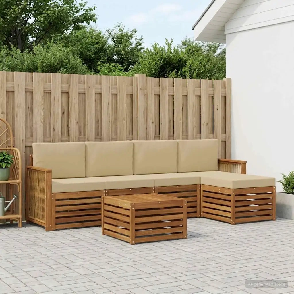Set di divani da esterno con cuscino 6 pcs Naturale e Beige