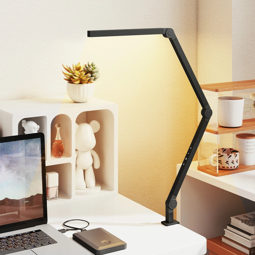 Lampada da Scrivania Regolabile a LED ¨C Zephmum ¨C Nero, 96 LED, Morsetto in Metallo