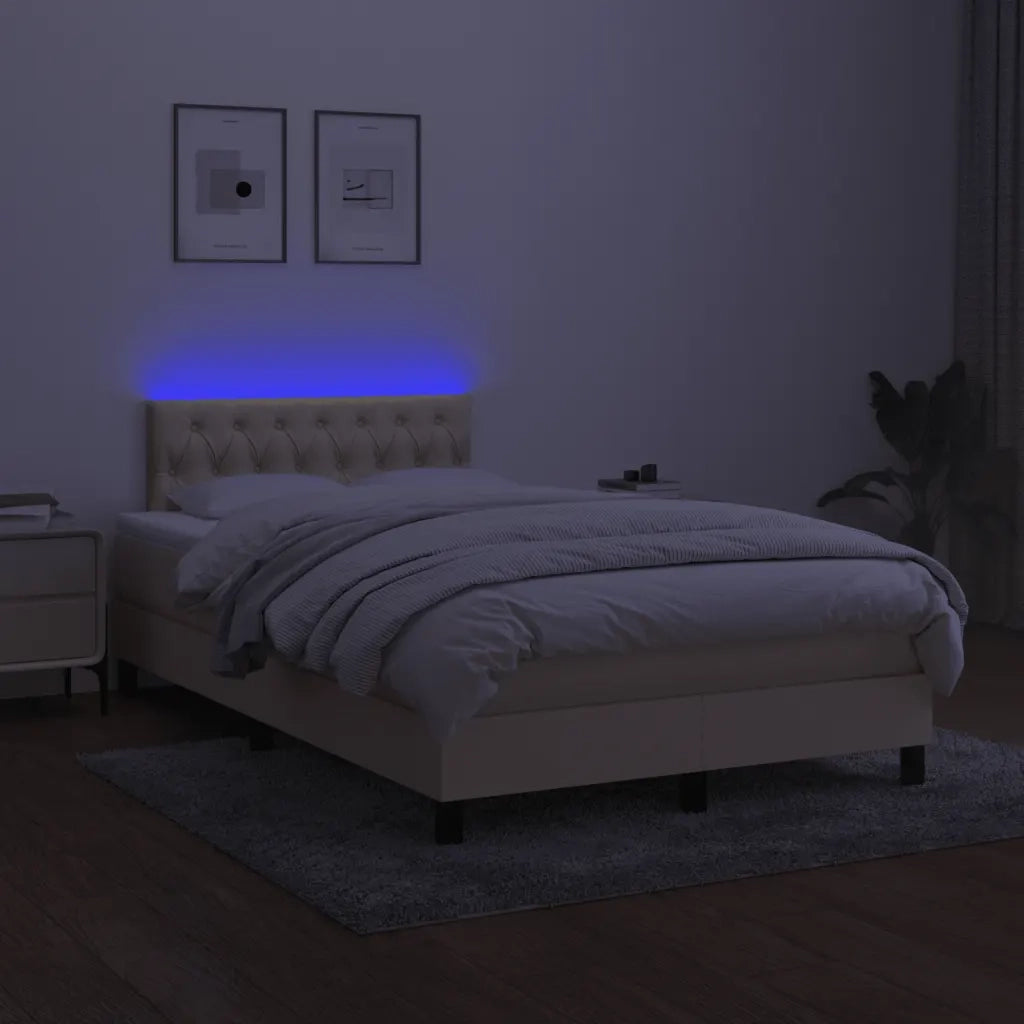 Letto a Molle con Materasso e LED Crema 120x190 cm in Tessuto 3270065