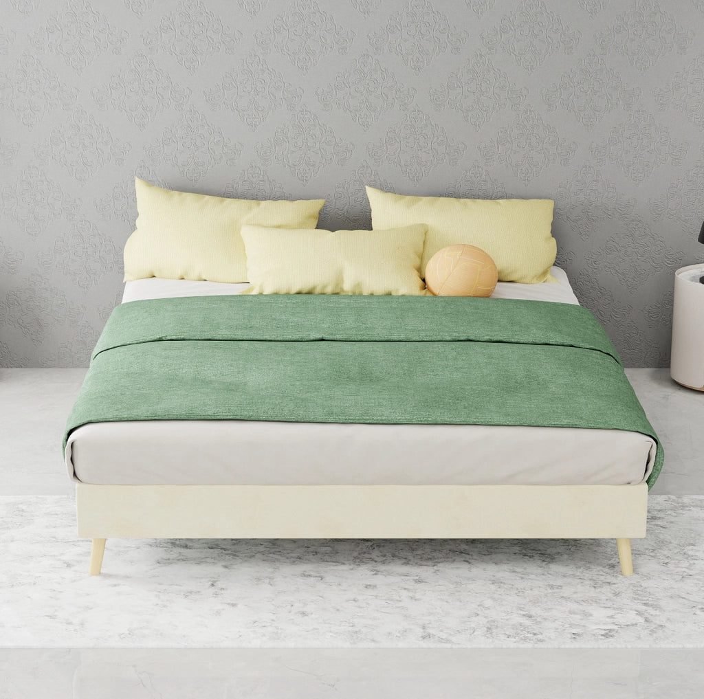 Struttura letto matrimoniale 140x200 cm in tessuto e metallo; beige; design moderno
