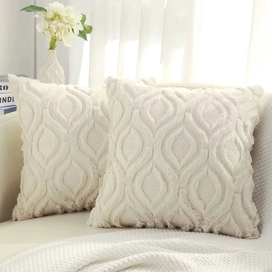 Set di cuscini 18x18 pollici da 2, cuscini morbidi con piuma imitante cuscini divani, cuscini decorativi a strisce lisce per divano sala da pranzo arredamento - bianco crema - 45*45cm