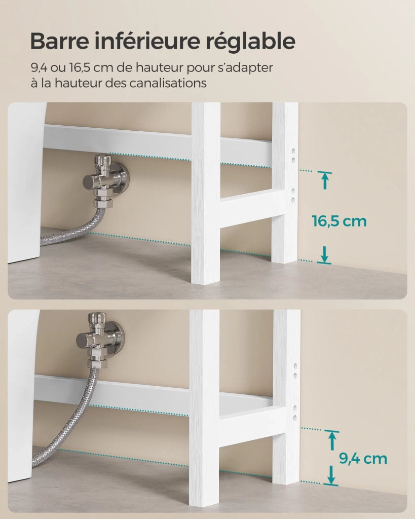 Mobiletto per WC con ripiano sopra il WC 3 ripiani in bambù organizer per bagno con ripiani regolabili portata 15 kg/ripiano facile da montare bianco 12_0006592