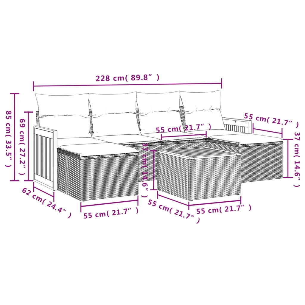 Set Divani da Giardino con Cuscini 7pz Nero Polyrattan 3227903