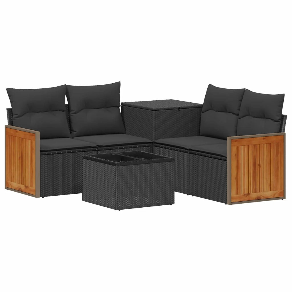 Set di divani 6 pz Nero Rattan sintetico e Acciaio 3447700