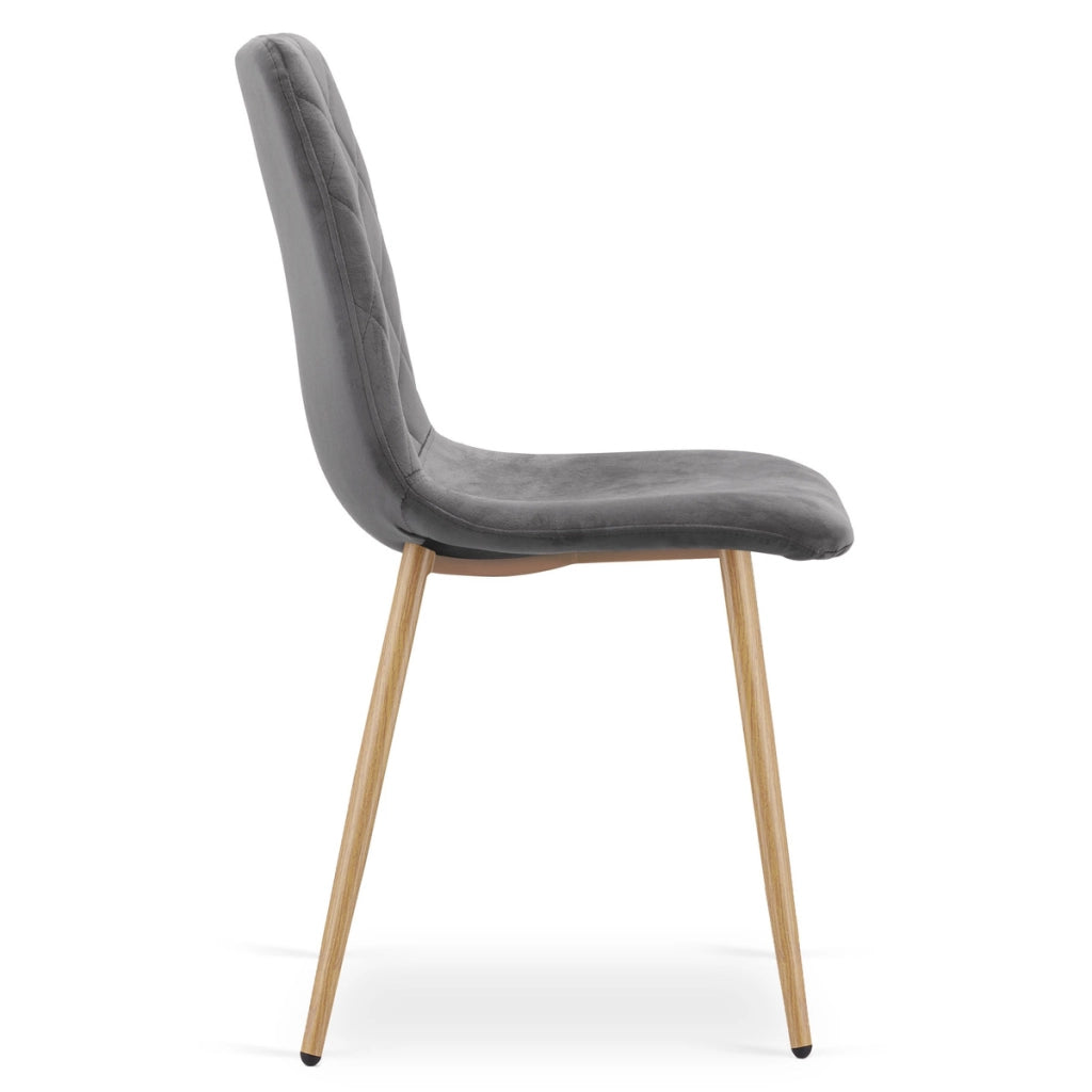Sedia Turin in velluto grigio scuro con gambe effetto legno