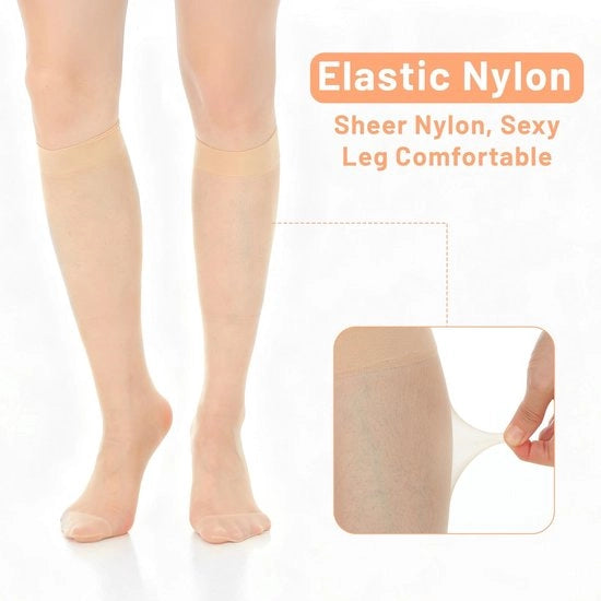 Calze per ginocchia 12 paia - Nylon trasparente - 20 Denier - Nero/Carnese - Calze eleganti - Adattamento universale - Materiale respirante