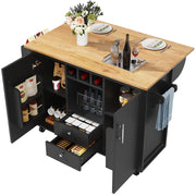 Carrello da cucina con 2 Cassetti; 2 Ante; Ripiani; Portasciugamani e Piano Pieghevole; in MDF; 137;9x45x92 cm; Nero