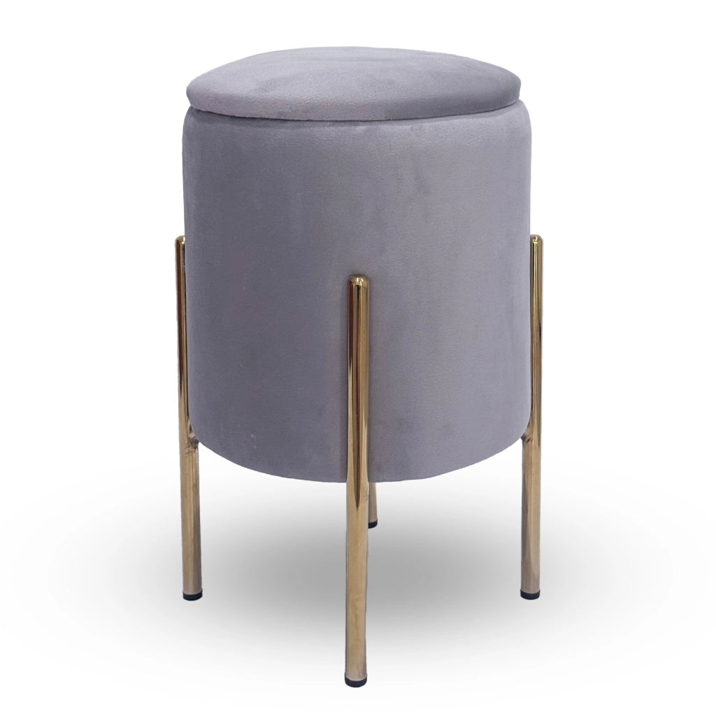 Pouf Contenitore in Velluto Moderno con Gambe Oro – Poggiapiedi Salvaspazio, Sgabello Arredo Elegante 30x45 cm per Soggiorno e Camera Grigio