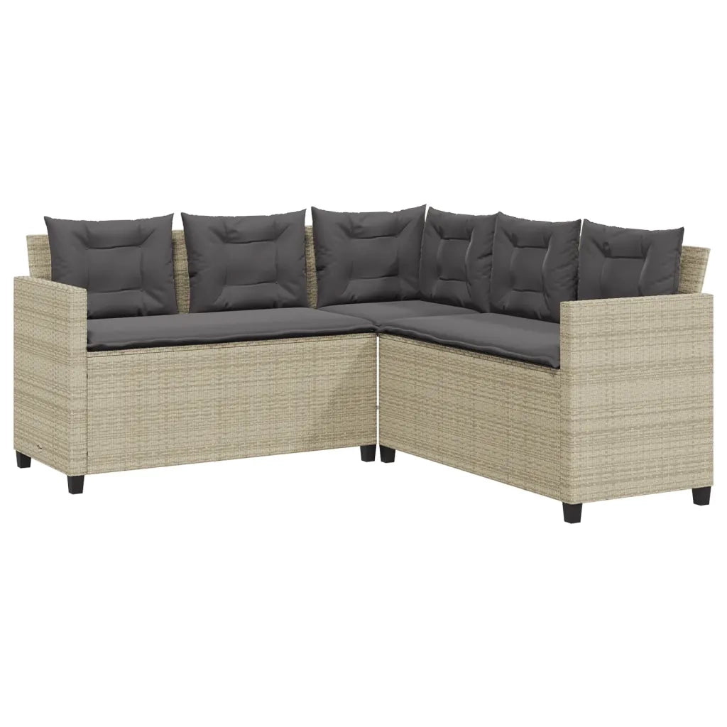 Divano Giardino | Set Salotto da Giardino Tavolo e Cuscini a L Grigio Chiaro Polyrattan