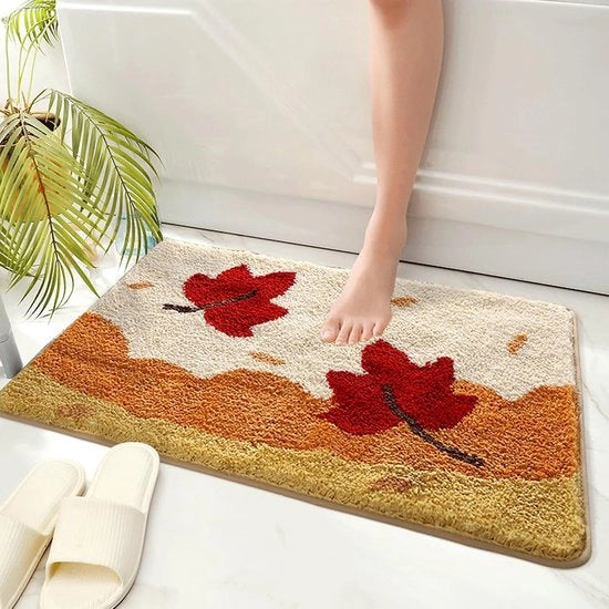 Matrice antiscivolo per bagno, assorbente, materiale microfibra soffice, disegno foglia di quercia, lavabile in lavatrice, 40 x 60 cm