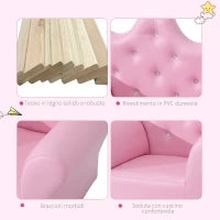 Set Poltrona per Bambini con Poggiapiedi e Bottoni Brillanti, Struttura in Legno con Imbottitura, Rivestimento PVC Rosa