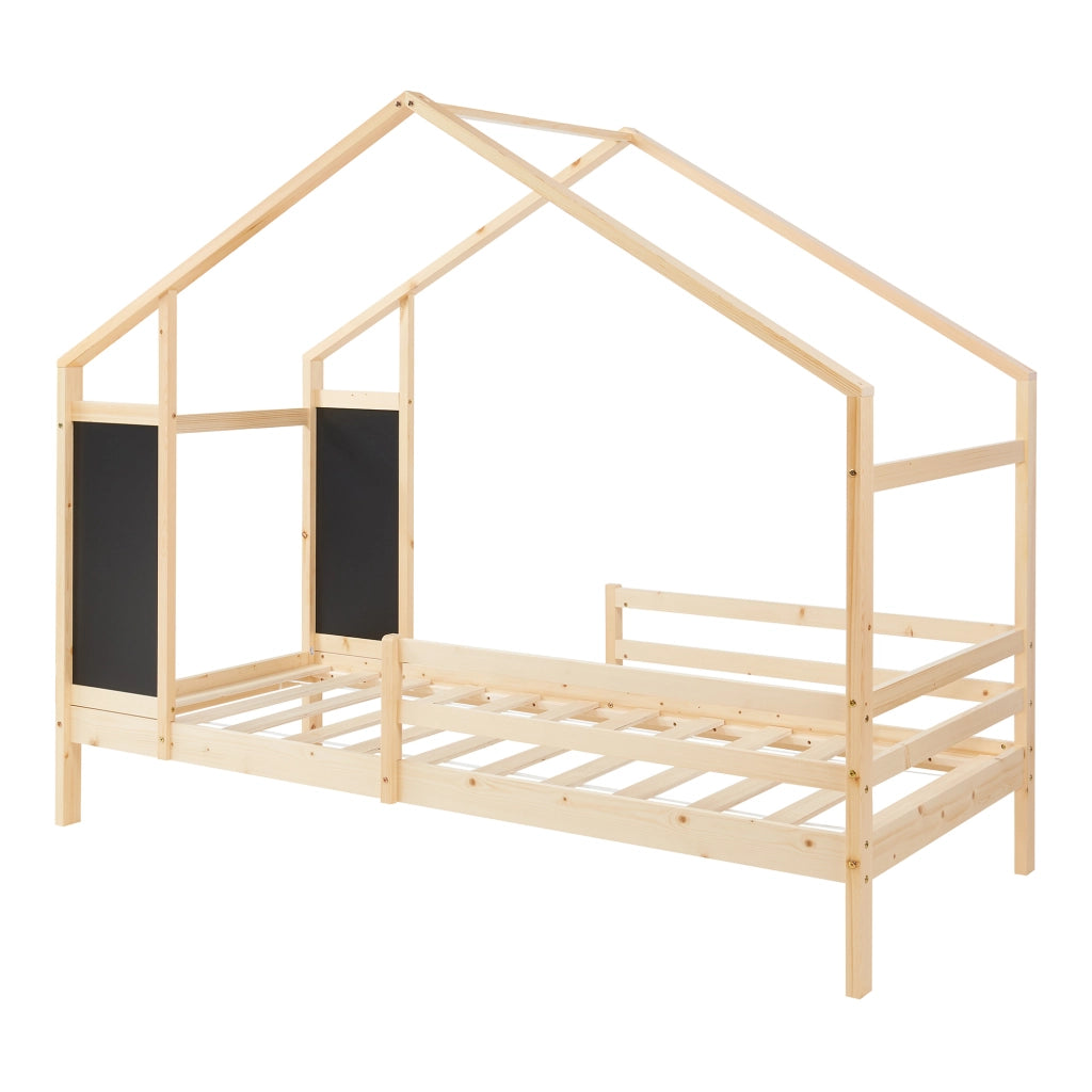 Letto a Casetta Lorenskog per Cameretta 90 x 200 cm in Legno di Pino con Barriera Anticaduta - Naturale [en.casa]