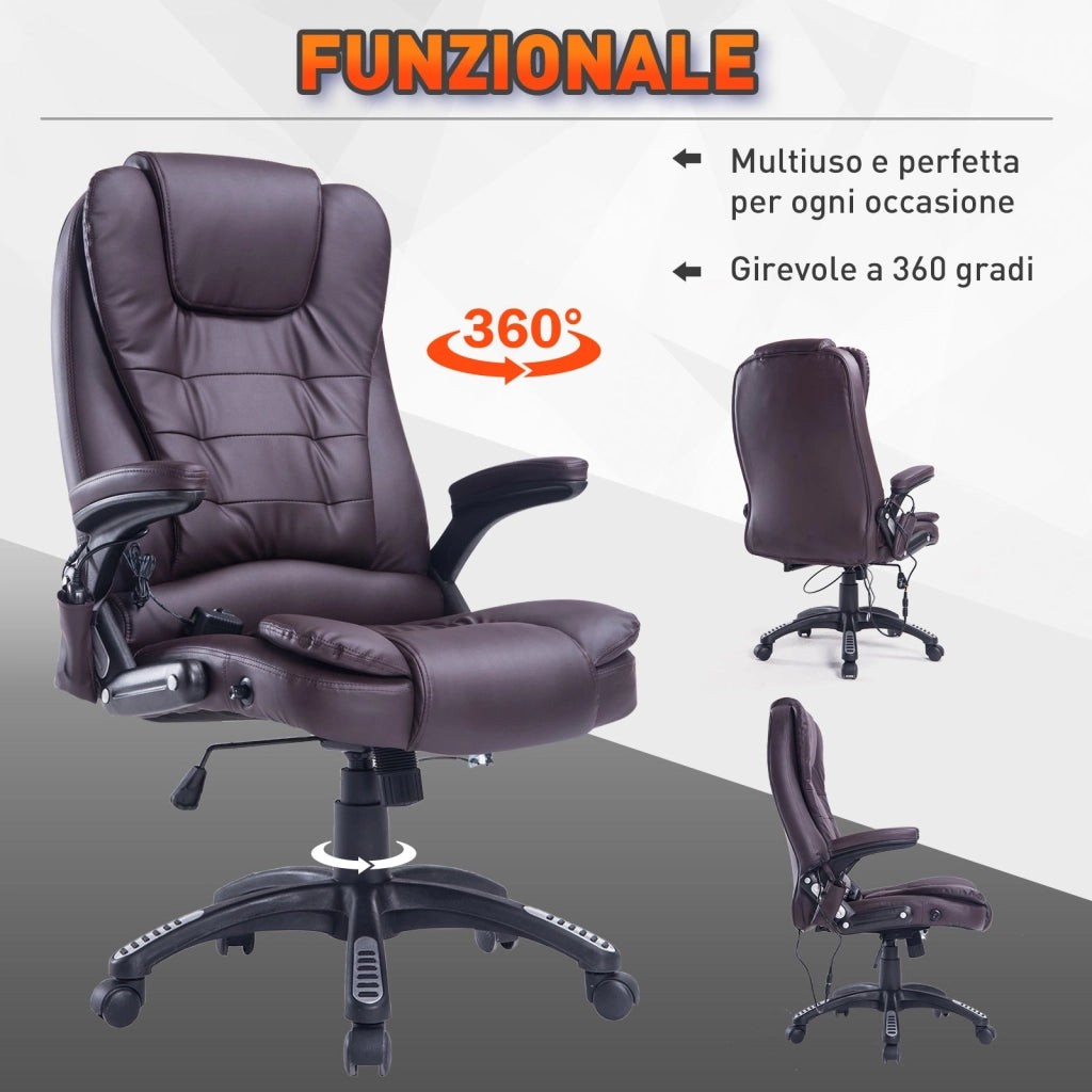 Sedia Poltrona Massaggiante da Ufficio 62x68x121 cm con Riscaldamento in Similpelle Marrone