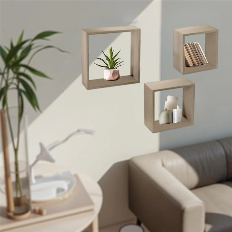 SET 3 PENSILI QUADRATI IN LEGNO DA PARETE IN TRE MISURE CON FINITURA ROVERE