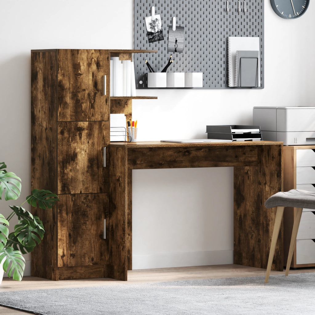 Scrivania con Archiviazione Rovere Affumicato Legno Ingegnerizzato