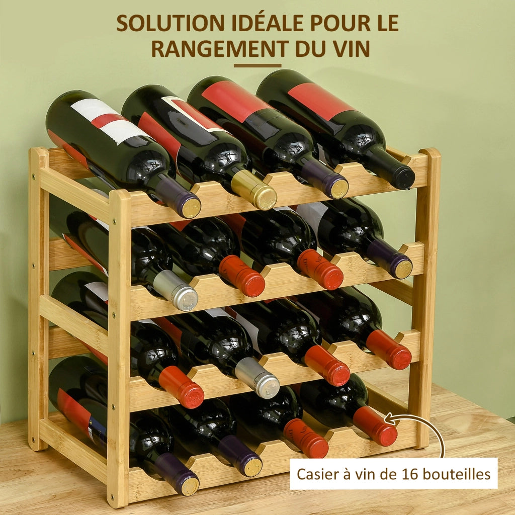 Portabottiglie in bamb¨´ 4 ripiani 16 bottiglie ¨C Xylo ¨C legno naturale 43x23,5x38 cm