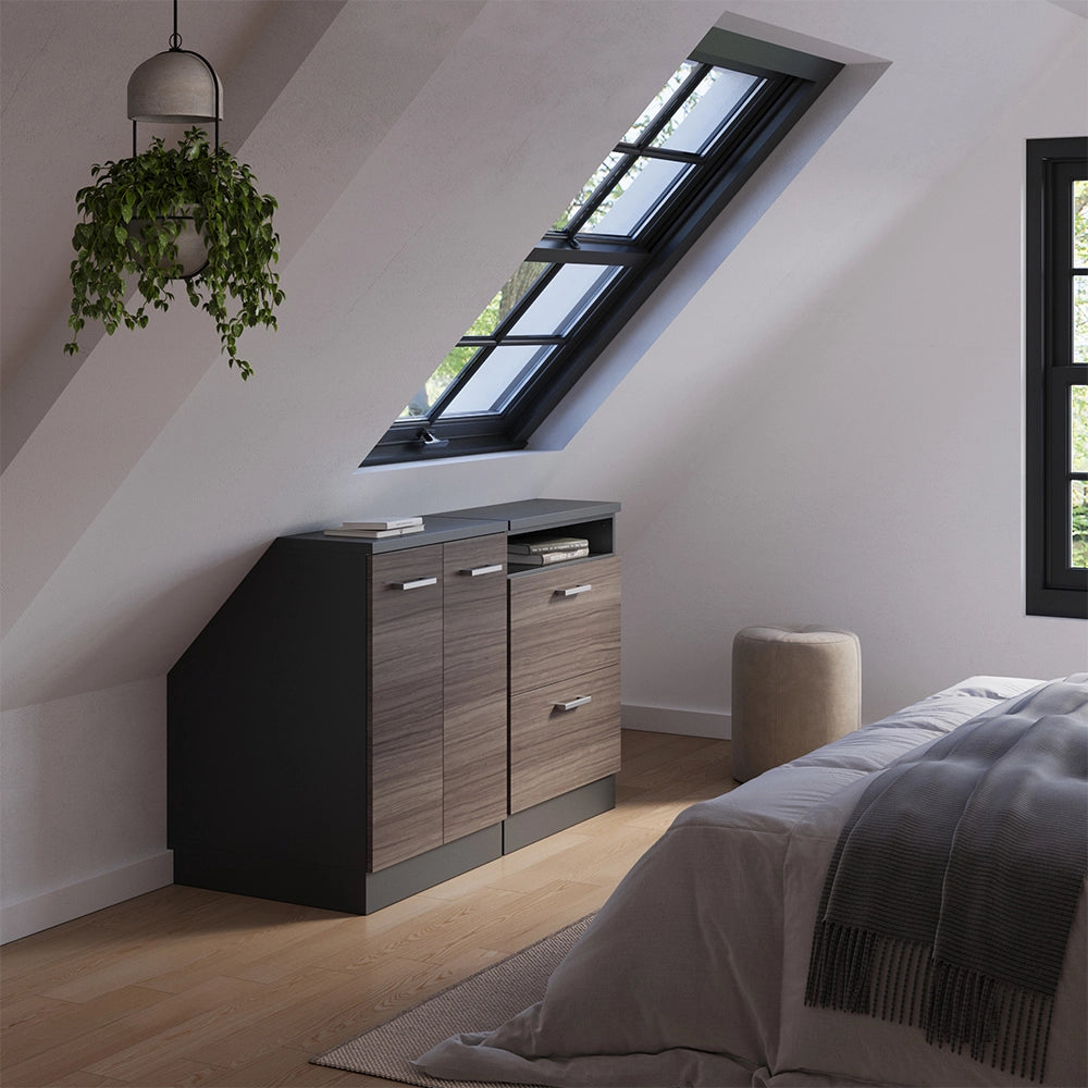 Set di mobili sottotetto Rion Grigio nobile/Antracite 120 cm Set di 2 carcasse armadio profondità 60 cm Vicco
