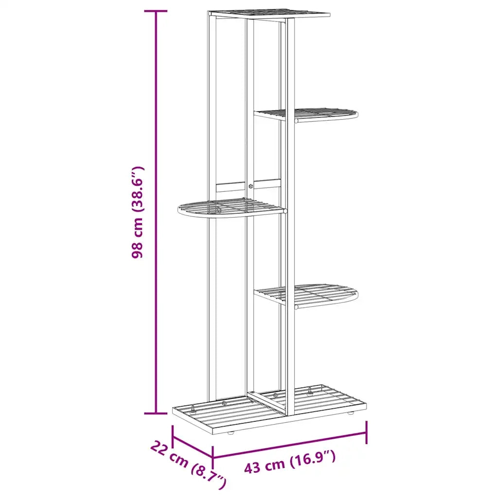 Piedistallo per Piante a 5 Piani 43x22x98 cm in Metallo Nero 336110