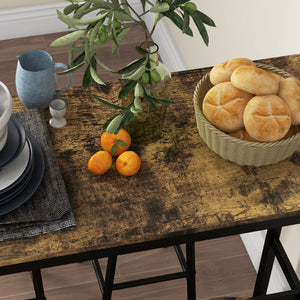 Set Tavolo Alto Rettangolare con Sgabelli in MDF e Acciaio Nero e Marrone