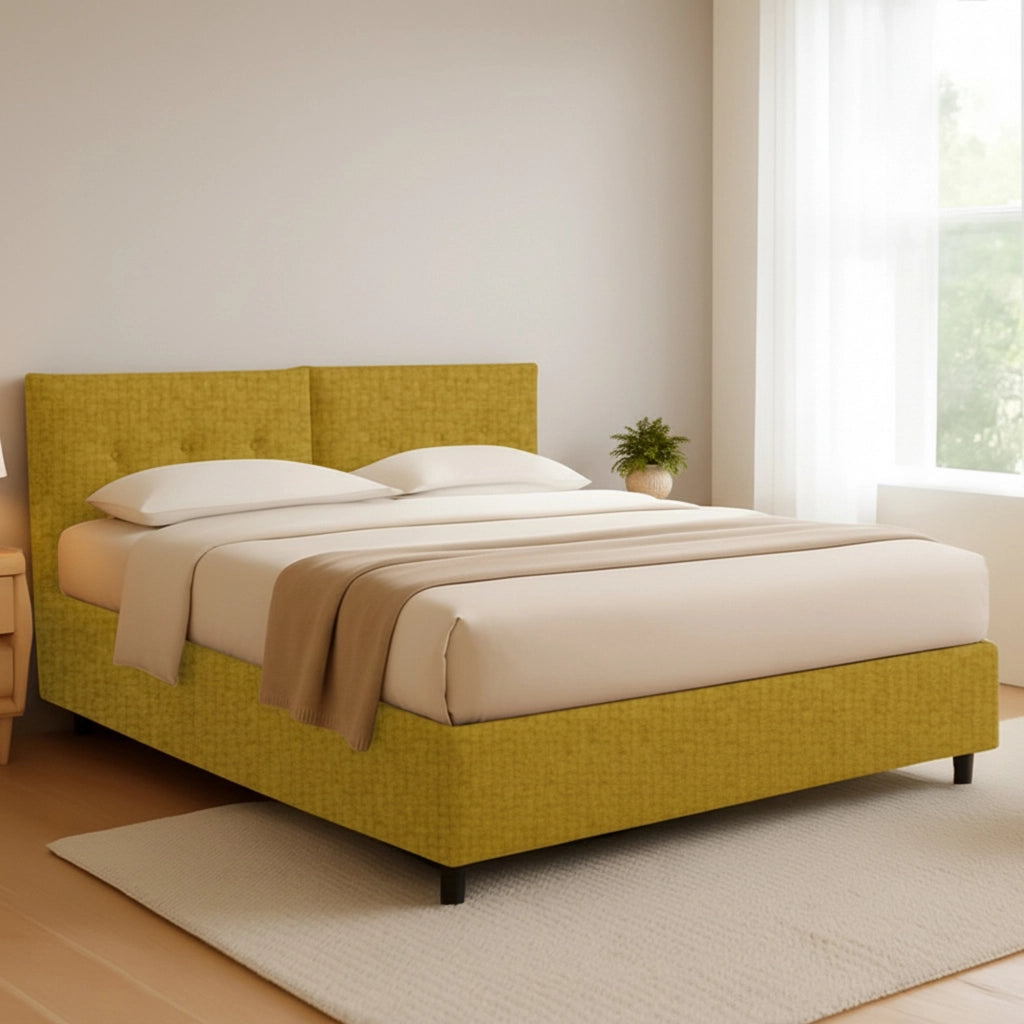 Bath, Letto Matrimoniale Sfoderabile Made in Italy, Giallo Ocra
