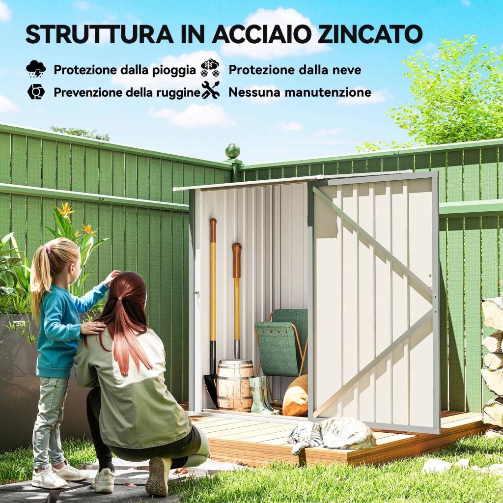 Casetta da Giardino Porta Attrezzi in Acciaio Galvanizzato con Porta, 100x104x160 cm, Grigio Chiaro