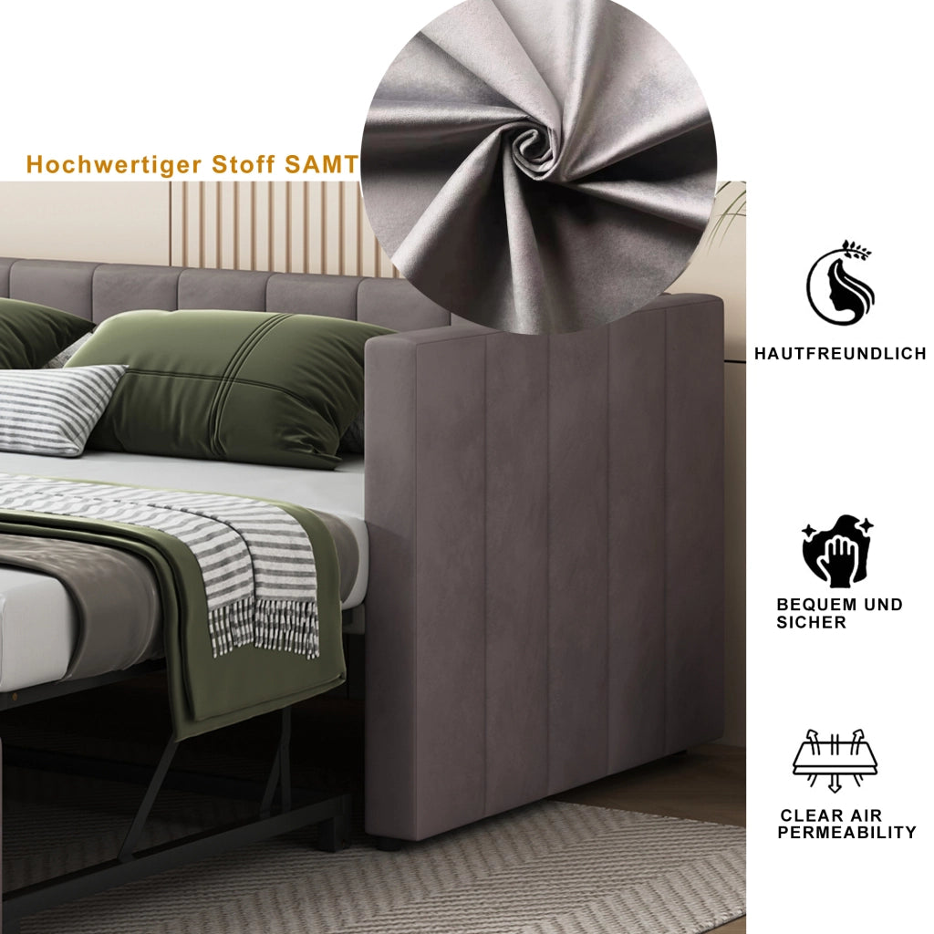 Letto sofa estraibile in velluto grigio 180x200 cm