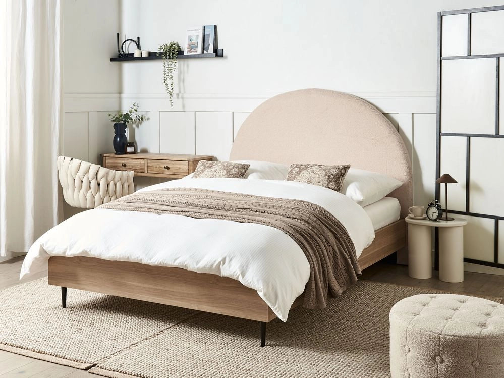 Letto matrimoniale in tessuto bouclè beige con rete 140 x 200 cm  camera da letto in stile moderno