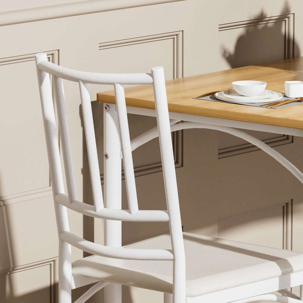 Tavolo da pranzo per 4 persone con 4 sedie, stile industriale, per cucina e soggiorno, in truciolato e acciaio, naturale