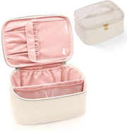 Tas da toilette per donne, viaggio, grande borsa di make-up con parete divisoria rimovibile e maniglia, impermeabile, borsa da viaggio, borsa per il seno, #3 Beige, 24 x 16,5 x 12 cm