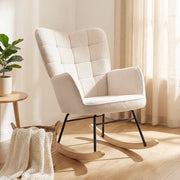 Poltrona a Dondolo Imbottita ¨C Zephmum ¨C Legno, Acciaio, Beige, 71x98x101 cm