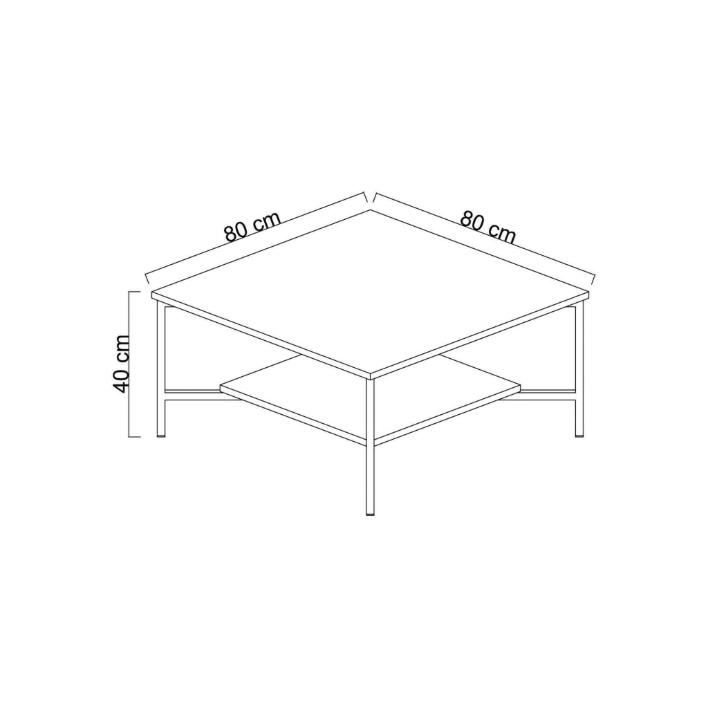 Tavolino da salotto Mia, Tavolo basso da caffè, Portariviste per divano, Ripiano da soggiorno, 80x80h40 cm, Antracite e Oro