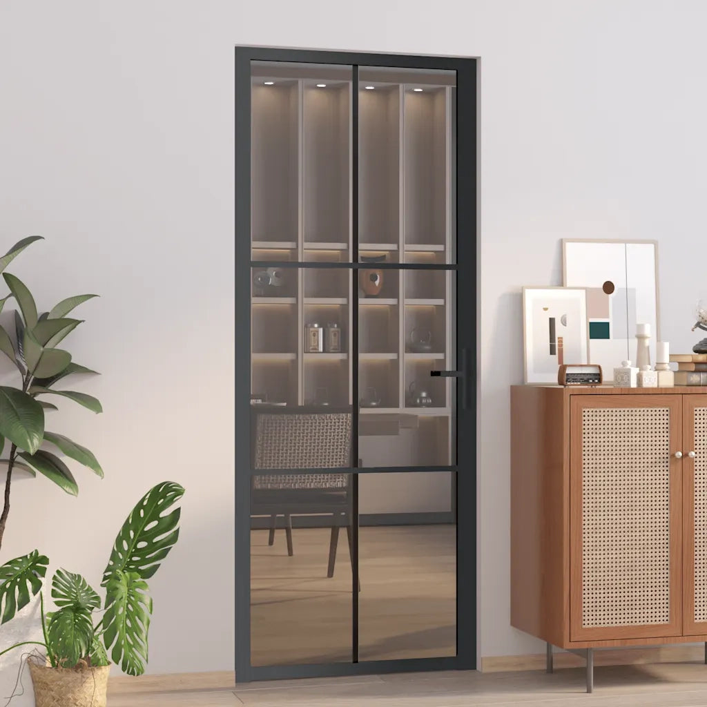 Porta Interna 83x201,5 cm Nera in Vetro ESG e Alluminiocod mxl 103022