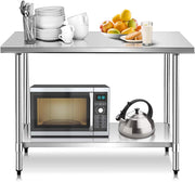 Tavolo da Lavoro in Acciaio Inox 122 x 61 x 90 Professionale, Bancone in Acciaio con Ripiano Regolabile, Mobile con Piano di Lavoro Preparazione di Alimenti, per Cucina e Ristorante