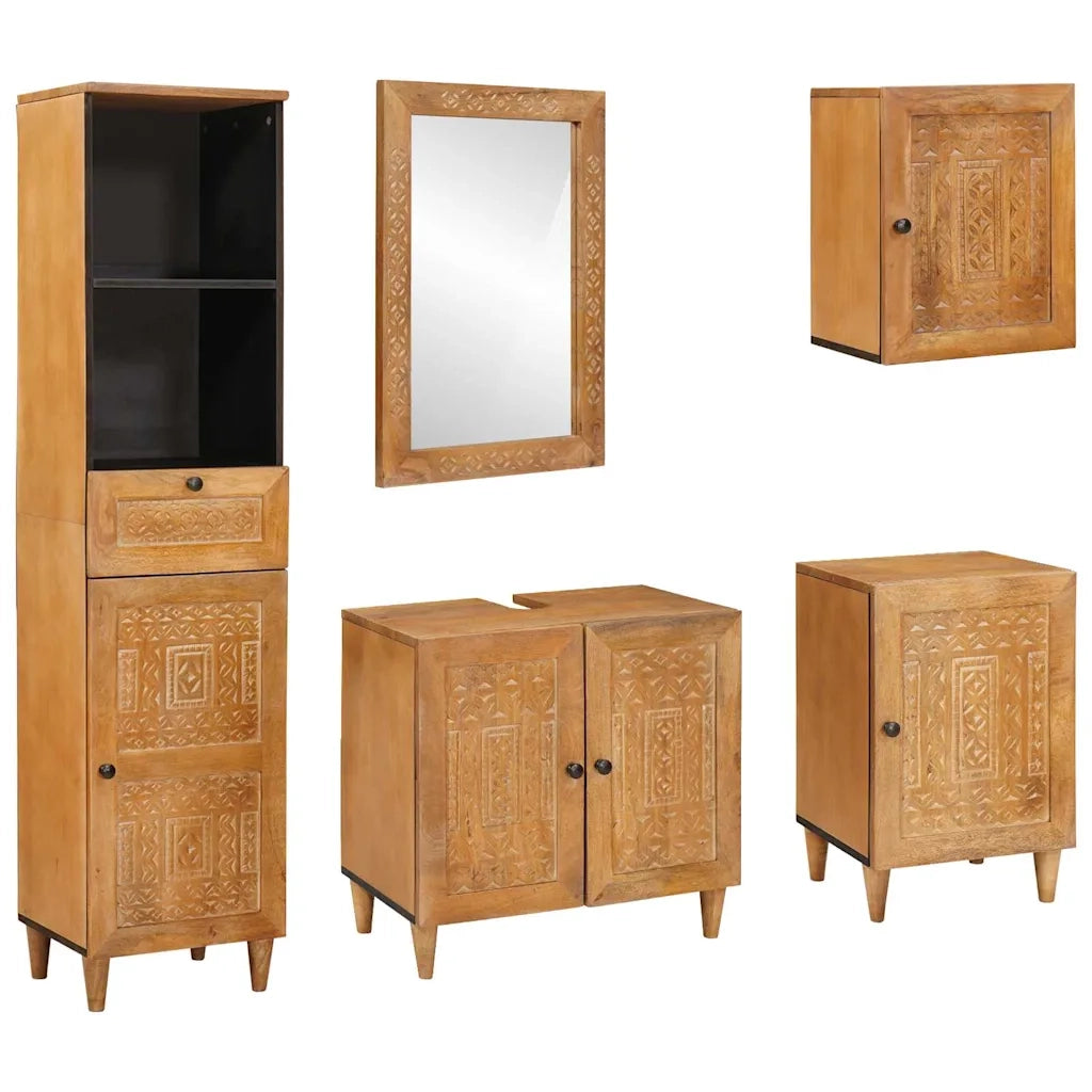 Set di mobili per il bagno 5 pcs Marrone Legno multistrato 3310069