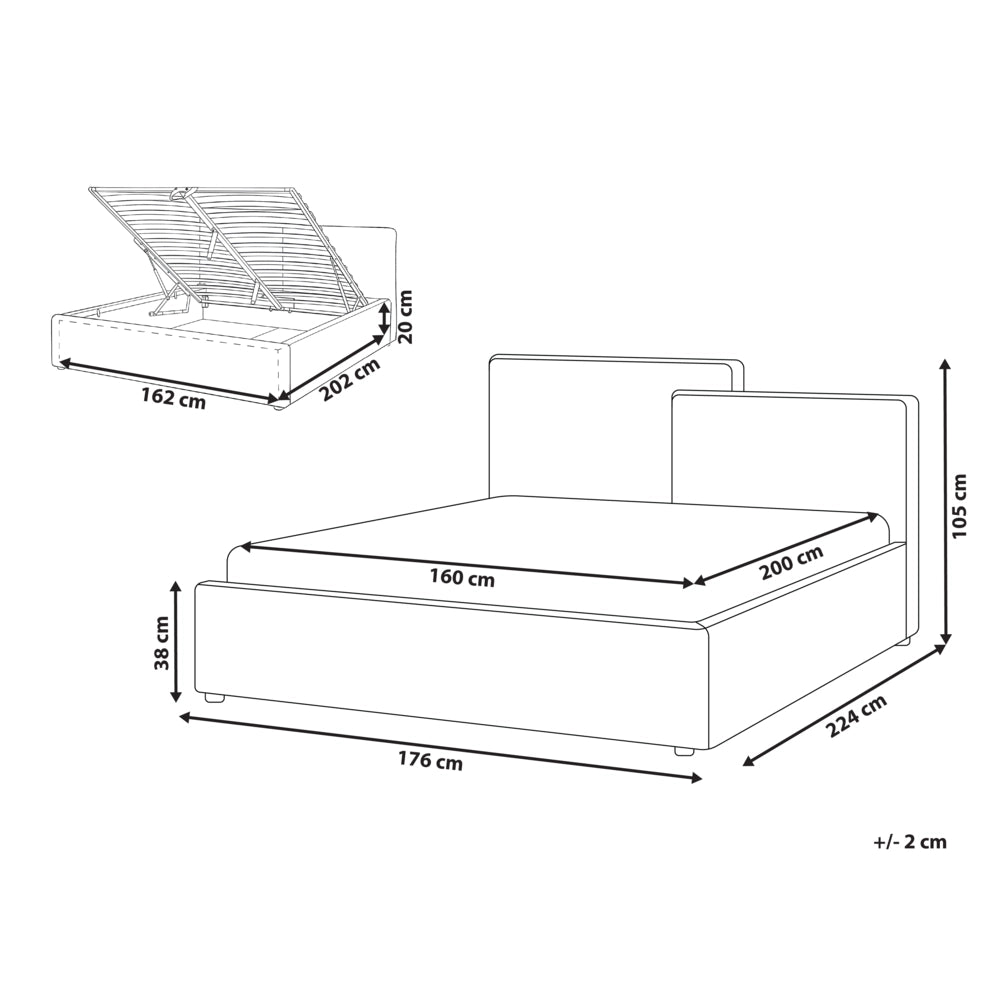 Letto contenitore rivestito in tessuto grigio marrone 160 x 200 cm testiera asimmetrica a gradini in stile scandinavo