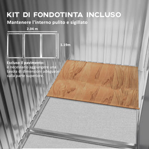 Casetta da Giardino con Prese d'Aria e Doppia Porta Scorrevole  210x130 cm in Metallo Marrone Chiaro