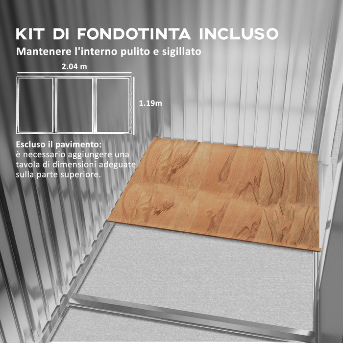 Casetta da Giardino con Prese d'Aria e Doppia Porta Scorrevole  210x130 cm in Metallo Marrone Chiaro