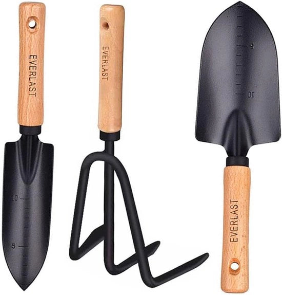 Set di giardinaggio, vanga da giardino, set di attrezzi da giardino, vanga da giardino, 3 pezzi set di attrezzi da giardino, regalo di attrezzi per uomini e donne, 1 vanga stretta, 1 vanga larga e 1 forcone attrezzi da giardino