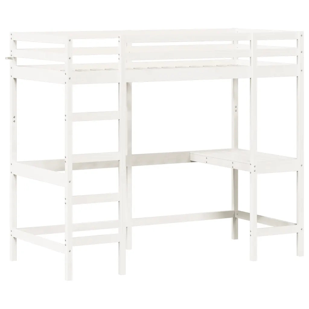 vidaXL Letto Soppalco con Scrivania Bianco 90x200 cm Massello Pino
