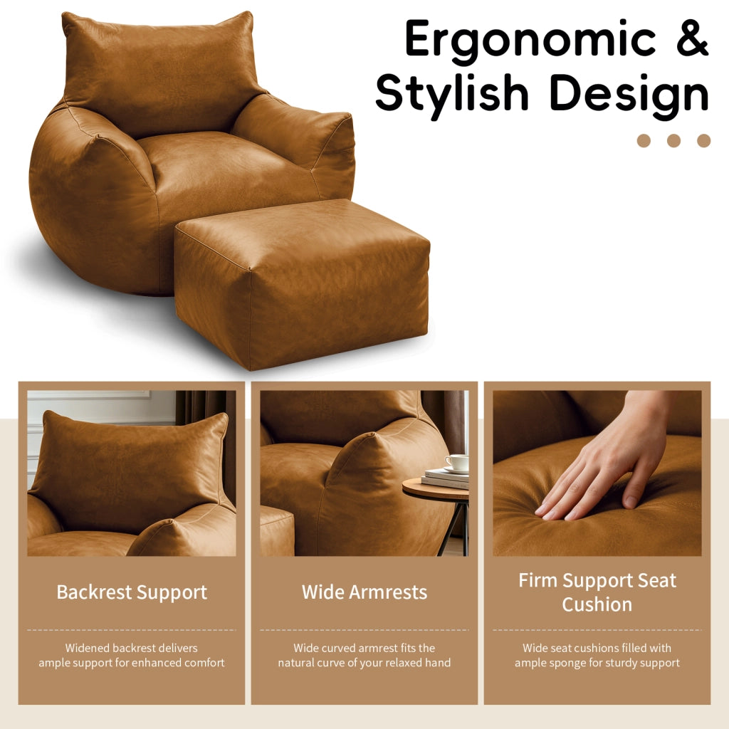 Fauteuil pouf ergonomico in tessuto tecnico con imbottitura in memory foam e base antiscivolo per relax marrone