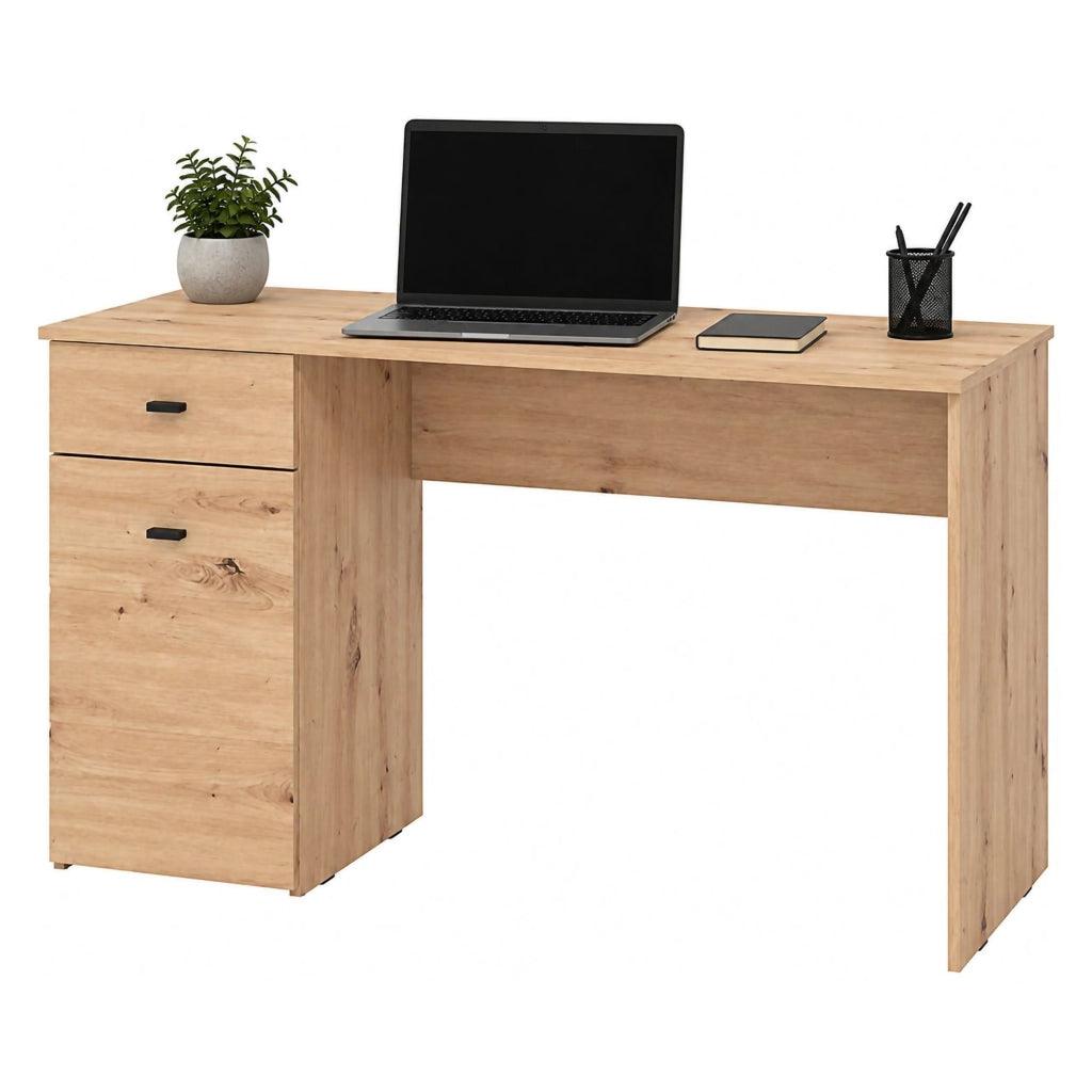Porven, Scrivania un Cassetto, 140x50x77h cm Marrone Rovere Nodi